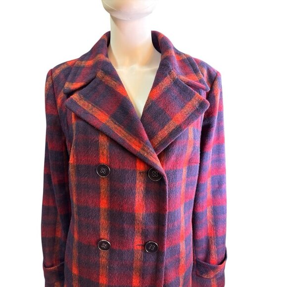 Tribal Plaid Wool Blend Jacket Button Up Lined Purple Orange Fall Size XL EUC - Picture 3 of 8